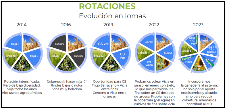 Evoluci&oacute;n de las rotaciones en un sistema de agricultura regenerativa en ambientes de loma.