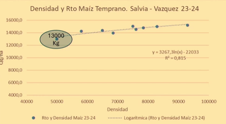 Ensayo de densidad en maíz realizado en el CREA Teodelina. Suelo serie Santa Isabel con presencia de napa (2023/24).