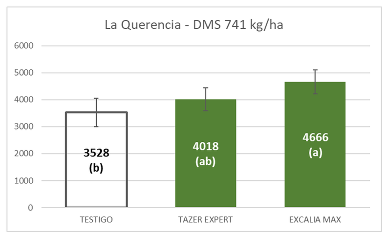 Ensayos con fungicidas en La Colina (2023/24). Tazer Xpert: Asoxistrobina 25% + Epoxiconazole 12,5%. Dosis 400 cc/ha. Excalia Max: Impirfluxam 6% + Tebuconazole 20%. Dosis 600 cc/ha.