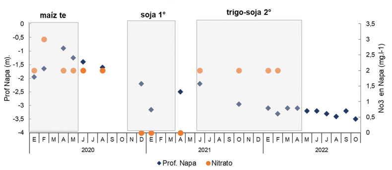 Detecci&oacute;n de nitratos en diferentes niveles de profundidad de la napa en un establecimiento integrantes del CREA Teodelina.