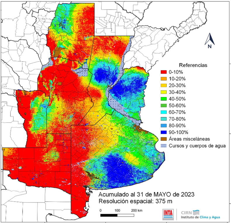 Agua en el suelo con respecto al máximo posible de hasta 2,0 metros de profundidad. Instituto Clima y Agua INTA