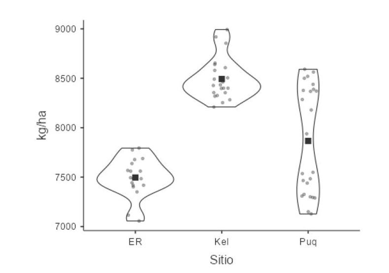 Rendimientos del cultivo de trigo por sitio. 