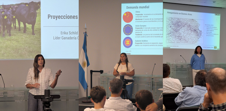 De izquierda a derecha: Erika Schild, líder de Ganadería CREA; Lara Botham, área de Ganadería de CREA; Magdalena Fernández, Monitor Forrajero CREA. De izquierda a derecha: Erika Schild, líder de Ganadería CREA; Lara Botham, área de Ganadería de CREA; Magdalena Fernández, Monitor Forrajero CREA.